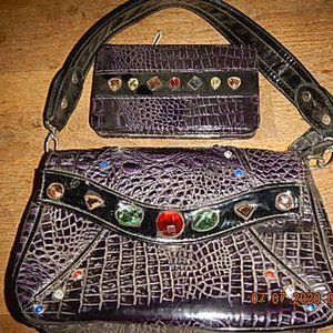 Women's purple purse with jewels & matching wallet NMT